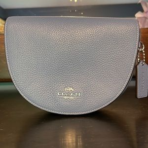 Coach ellen pebble leather stone blue crossbody half moon bag